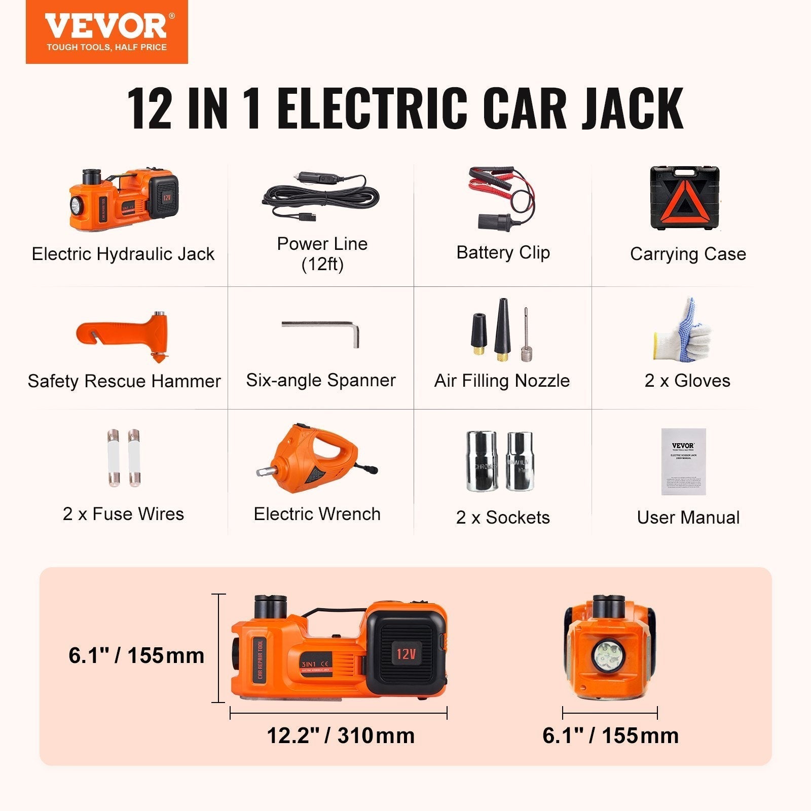 5 tonn 12V elektrisk hydraulisk gulvjekk til bil